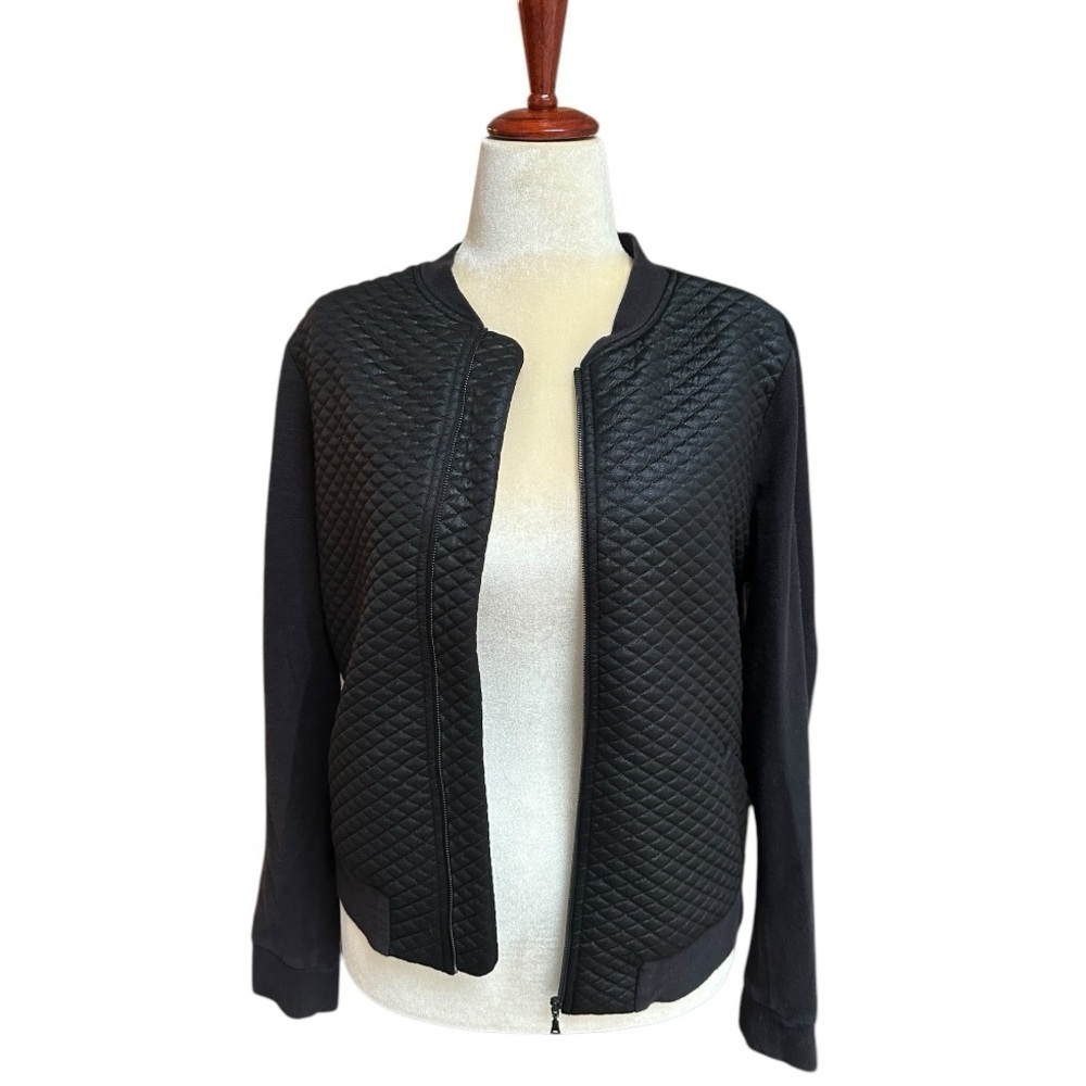 Metaphor Black Quilted Bomber Jacket Women’s Large Full Zip Collarless Casual
